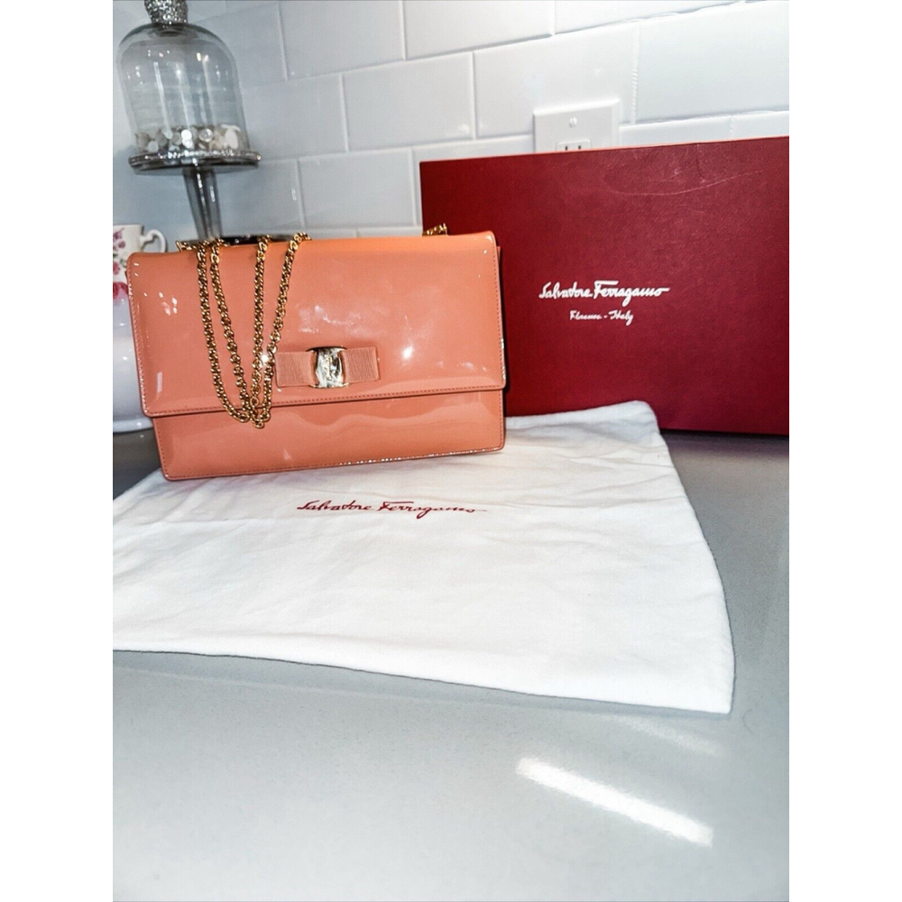 Auth Salvatore Ferragamo Handbag Shoulder Bag Pink Patent Leather - Picture 2 of 16